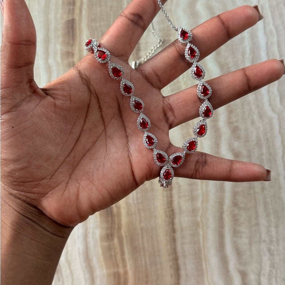 Imported from Austria 
Elegant Red and Sterling Silver Necklace